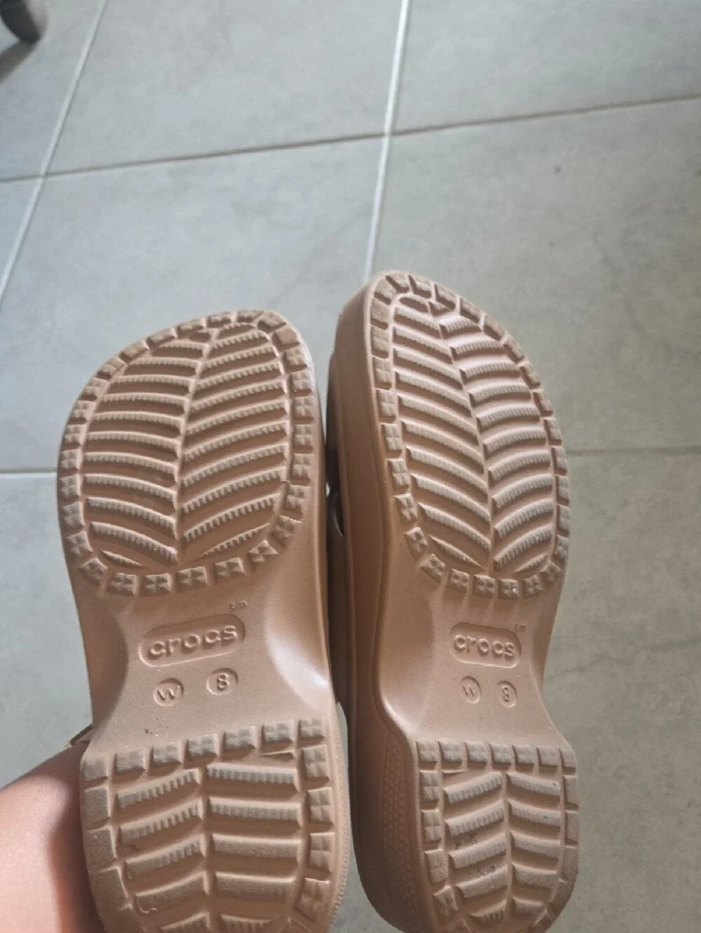 CROCS Tan Crosstrap Slide Sandals